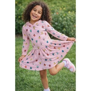 Hanna Andersson Blossom French Terry Pink Floral Print Hoodie Dress Size 8 Girl’